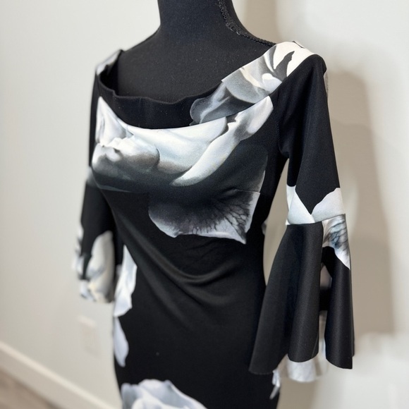 Venus Off Shoulder Black and White Bodycon Dress (XS) - Picture 5 of 10